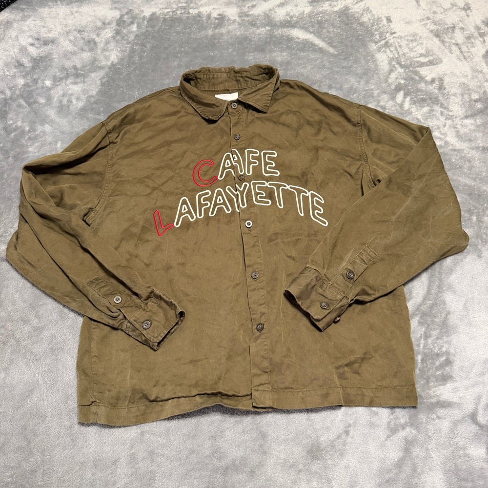 PacSun Cafe Lafayette Lyocell Button Down Shirt Mens Large Olive Green